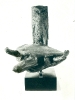 Tartaruga con gufo, gesso patinato, cm. 45, 1970/80